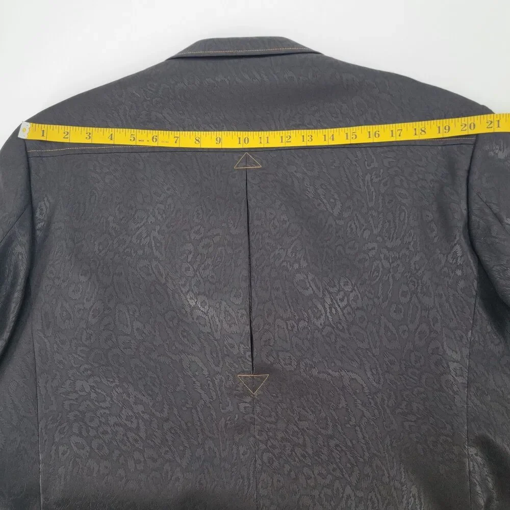 Pallini Mens 44R Black Leopard & Blue Denim Trim Western Style 2-Vent Blazer